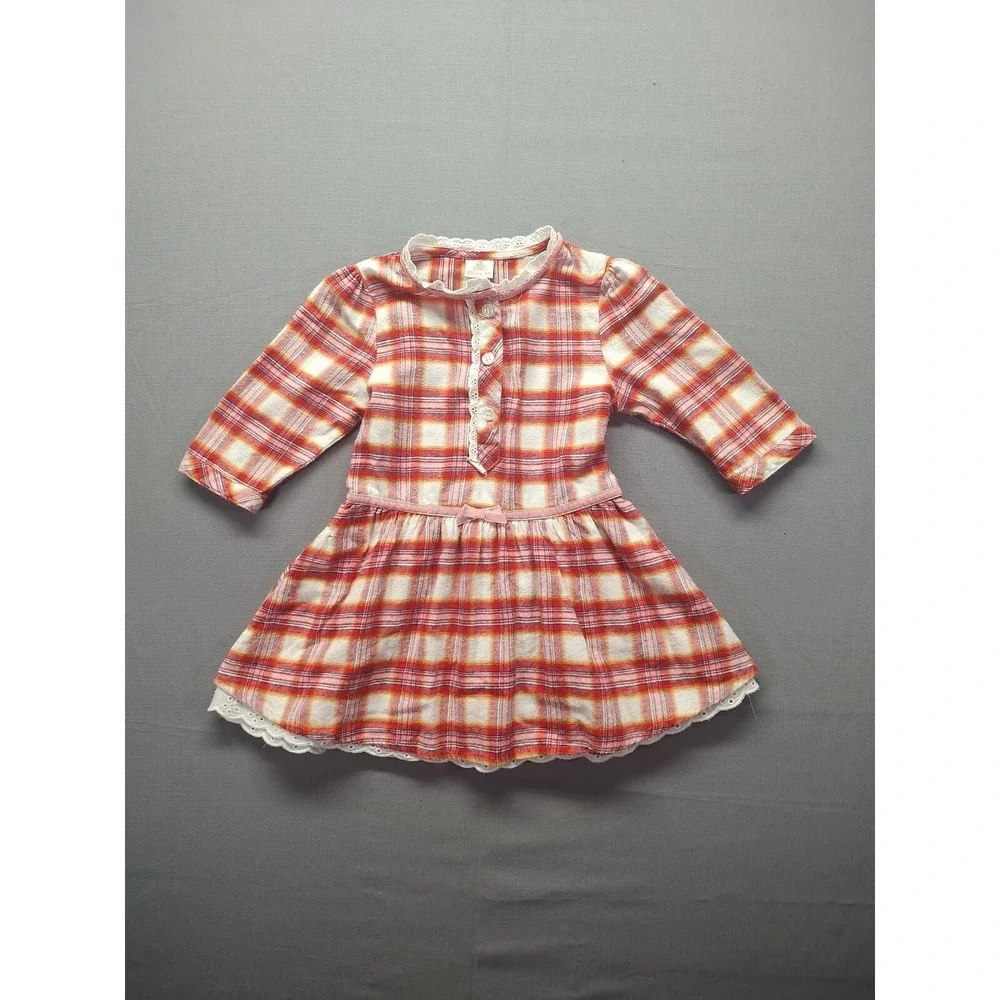 Baby Route 66 Flannel‎ Dress With Lace Ruffle Size 24 Mos